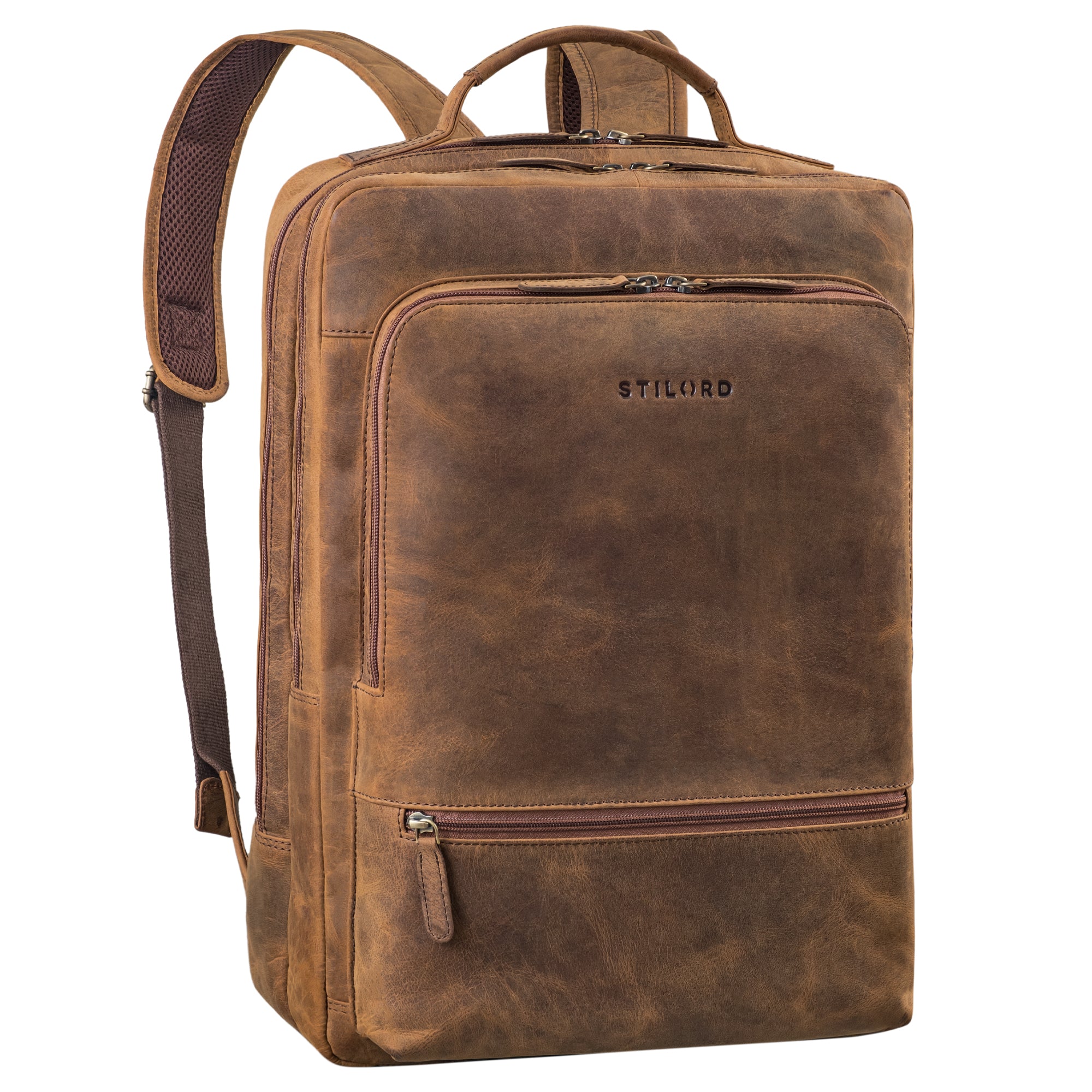 Vintage Lederrucksack groß für Damen und Herren mit Laptop-Fach 17,3 Zoll braun wildleder