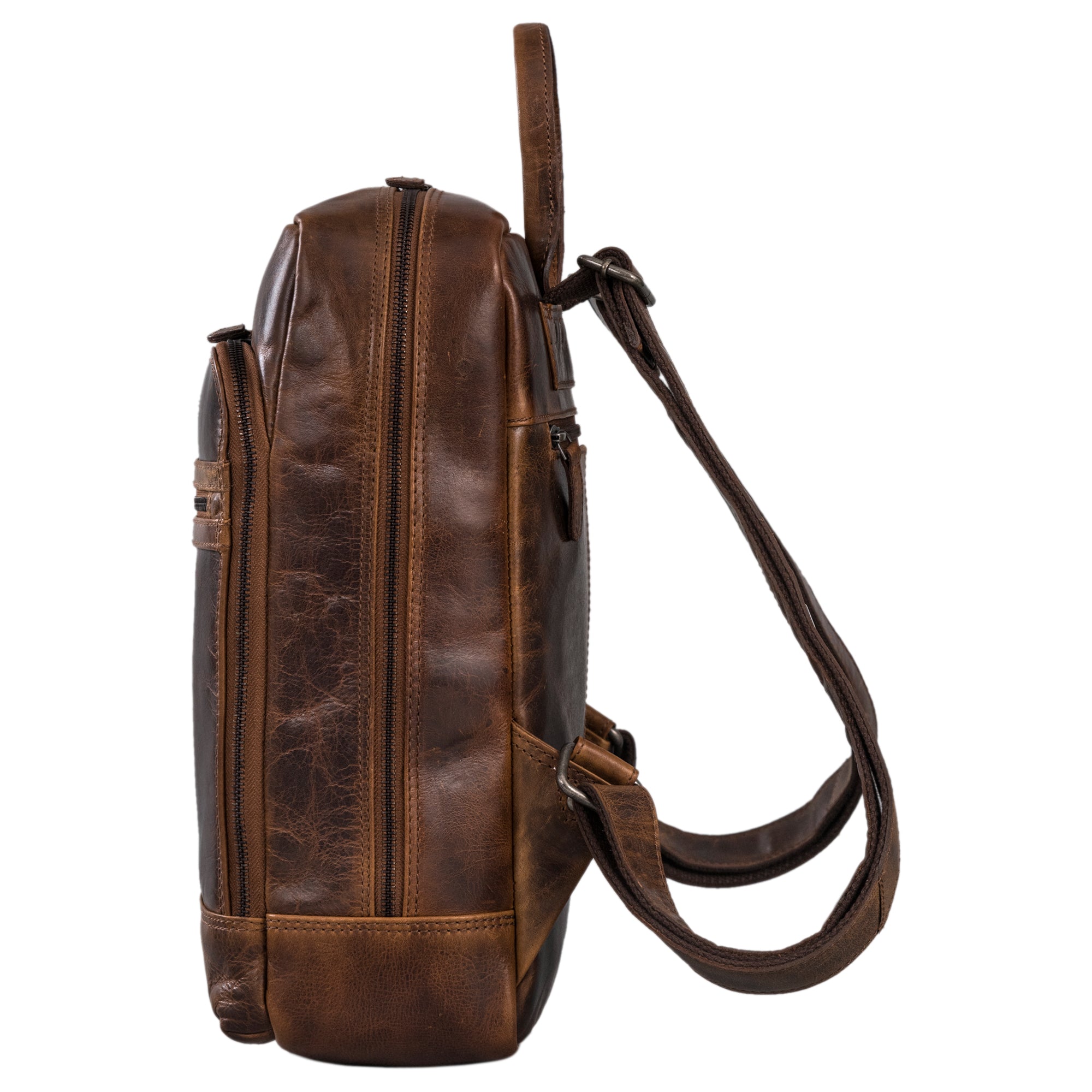 Tagesrucksack in braun Leder mit verstellbaren Schultergurten 