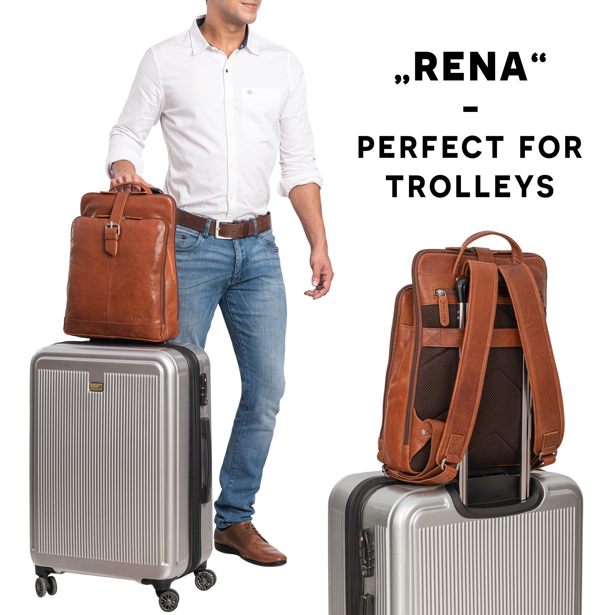 Rucksack mit Trolley Halter Leder