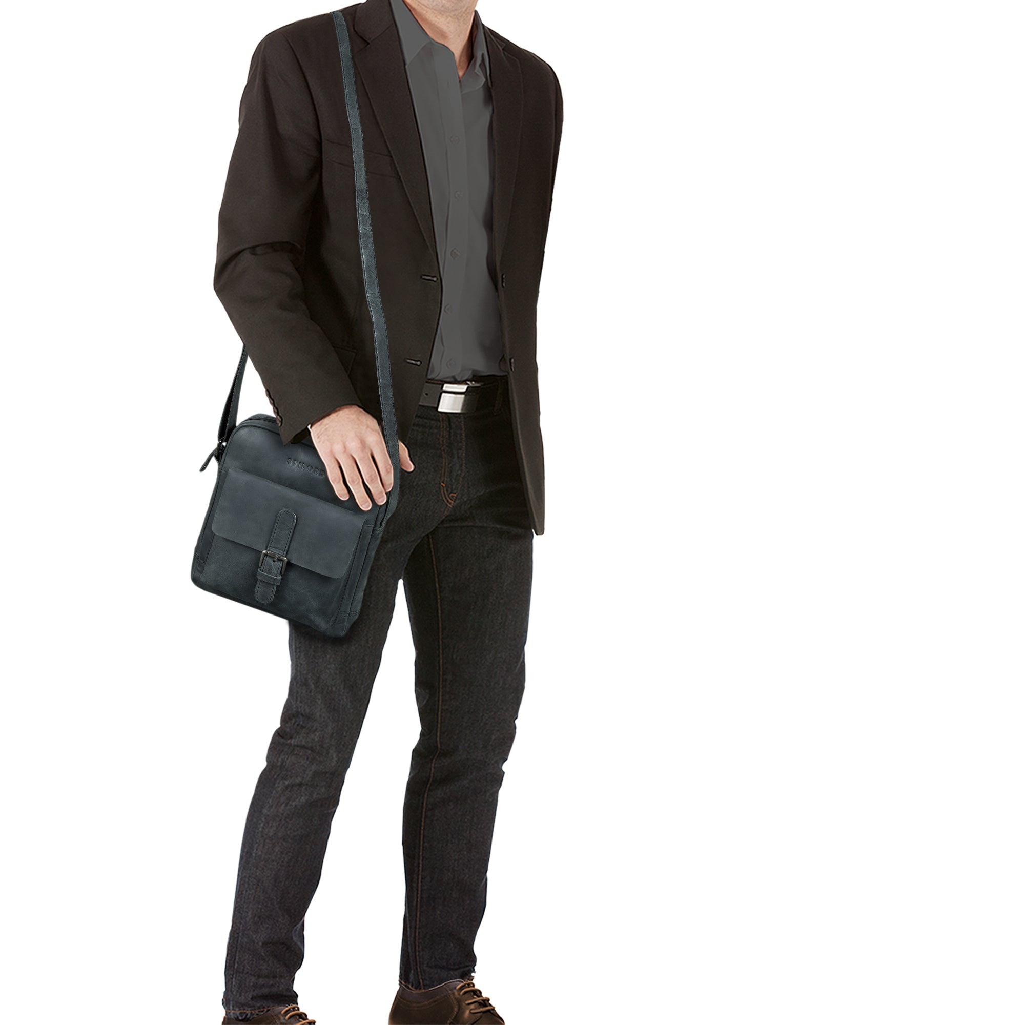 DIN A5 Ledertasche Umhängetasche schwarz