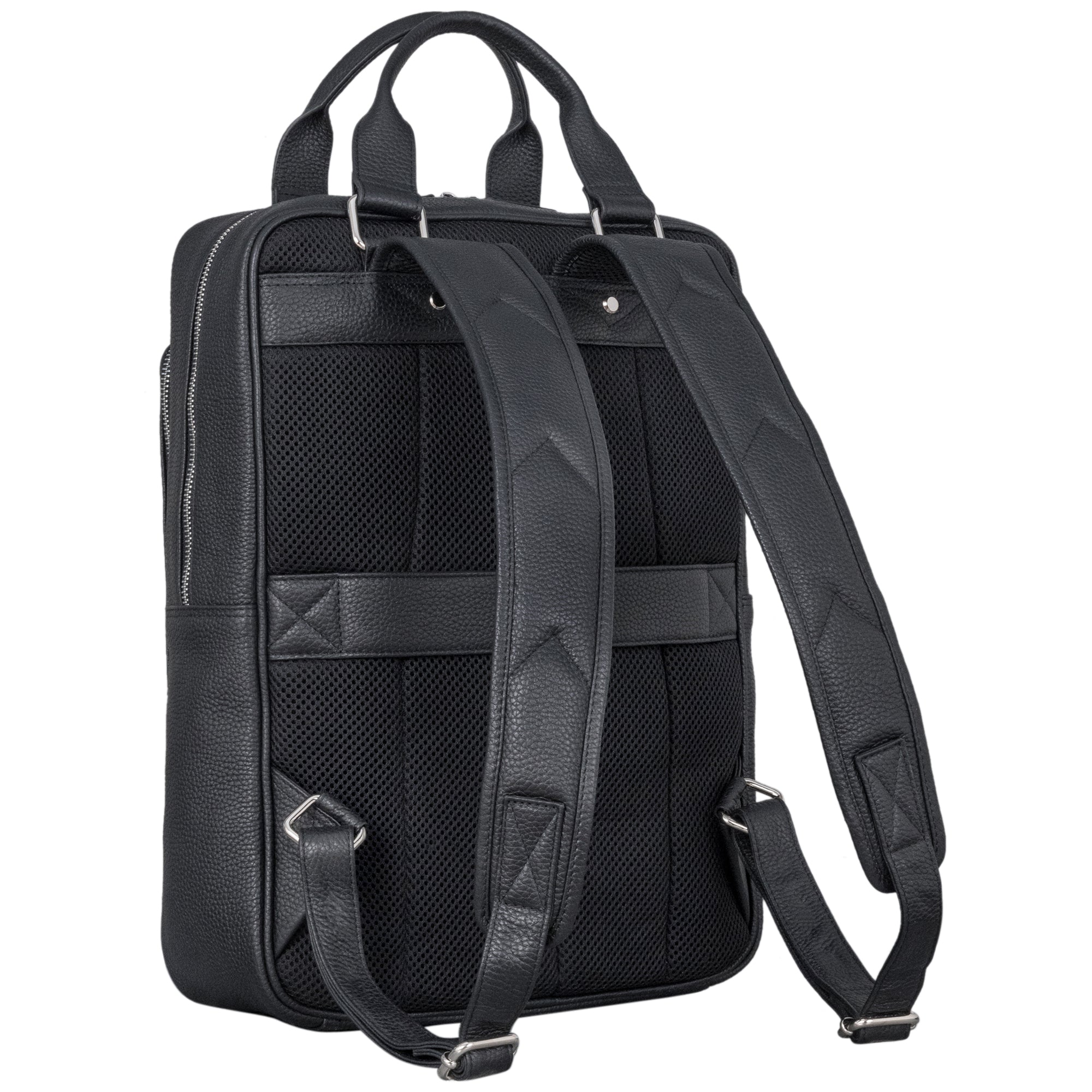 Schmaler Lederrucksack Schwarz mit verstellbaren Schultergurten 