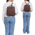 Damen Rucksack Handtasche mittel Echtleder Dunkel Braun