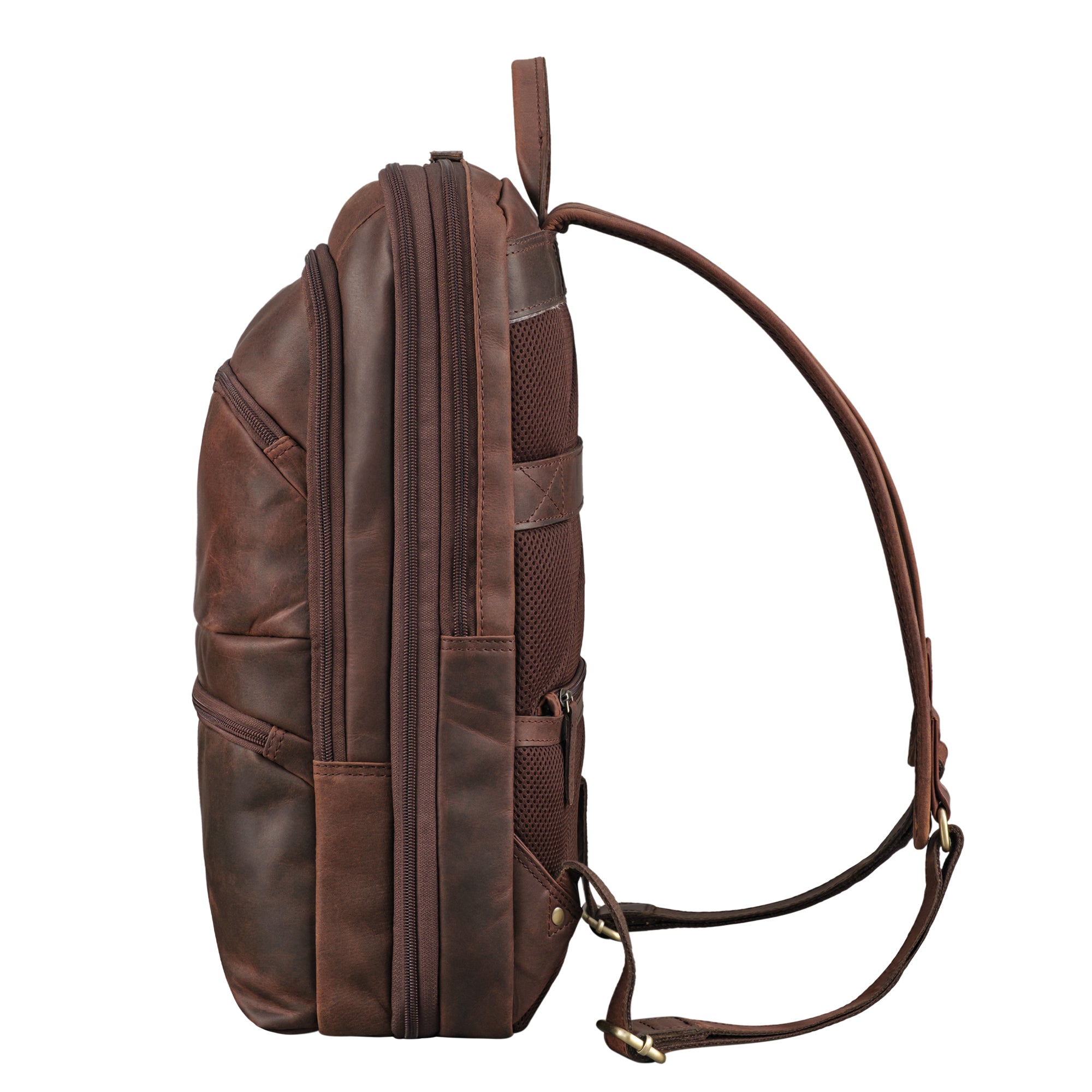 Laptoprucksack Leder Braun mit verstellbaren Schultergurten