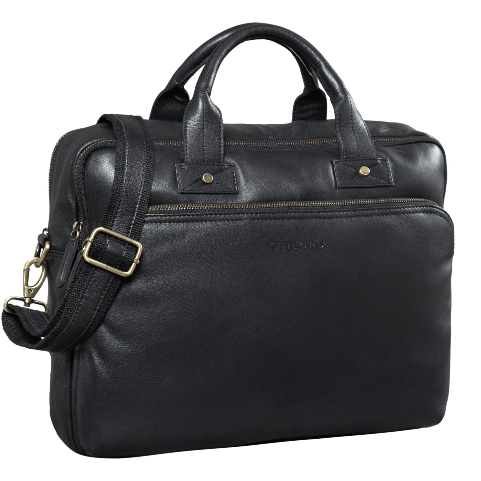 Schwarze Ledertasche Vintage für 15,6 Zoll Geräte