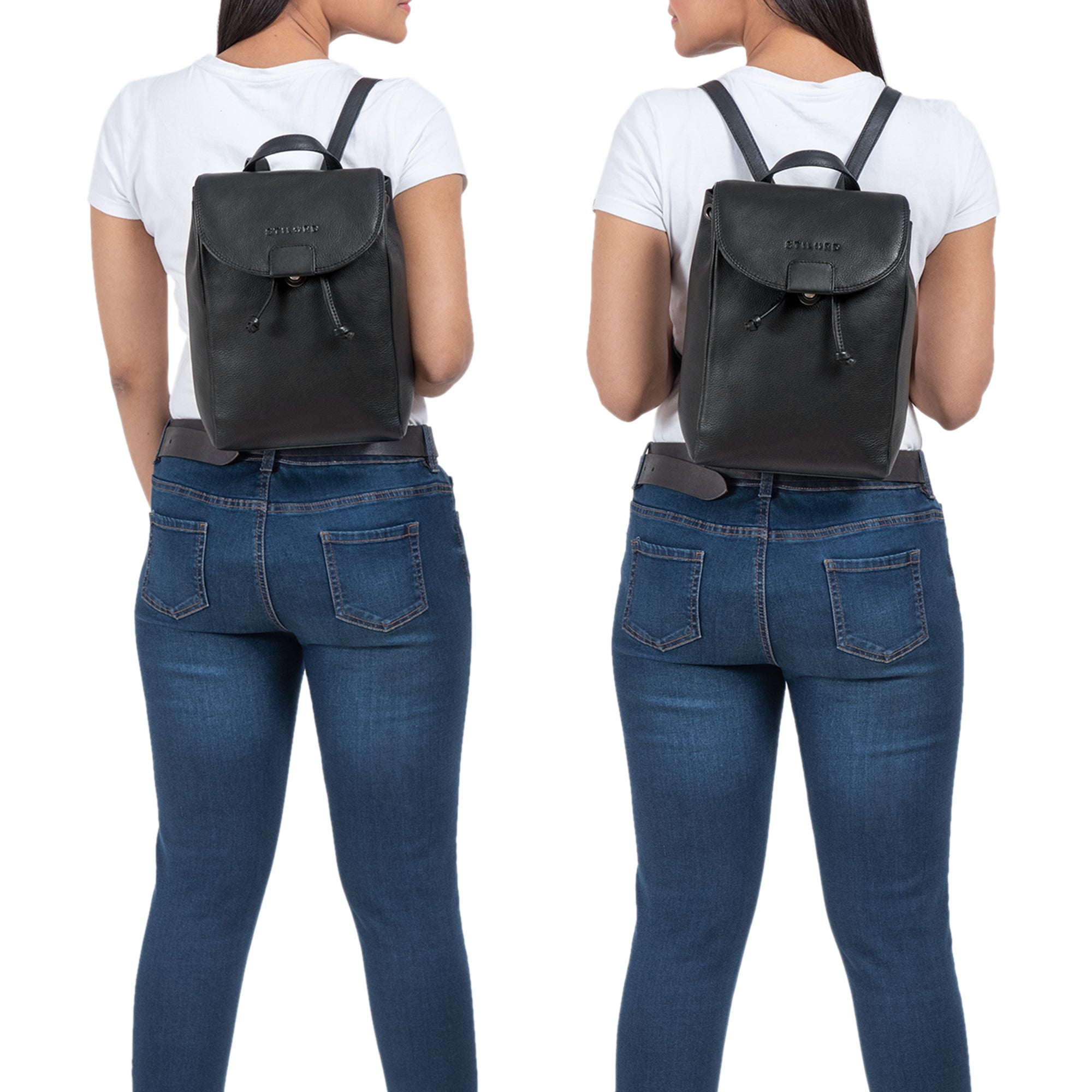  Damen Rucksack elegant Leder schwarz