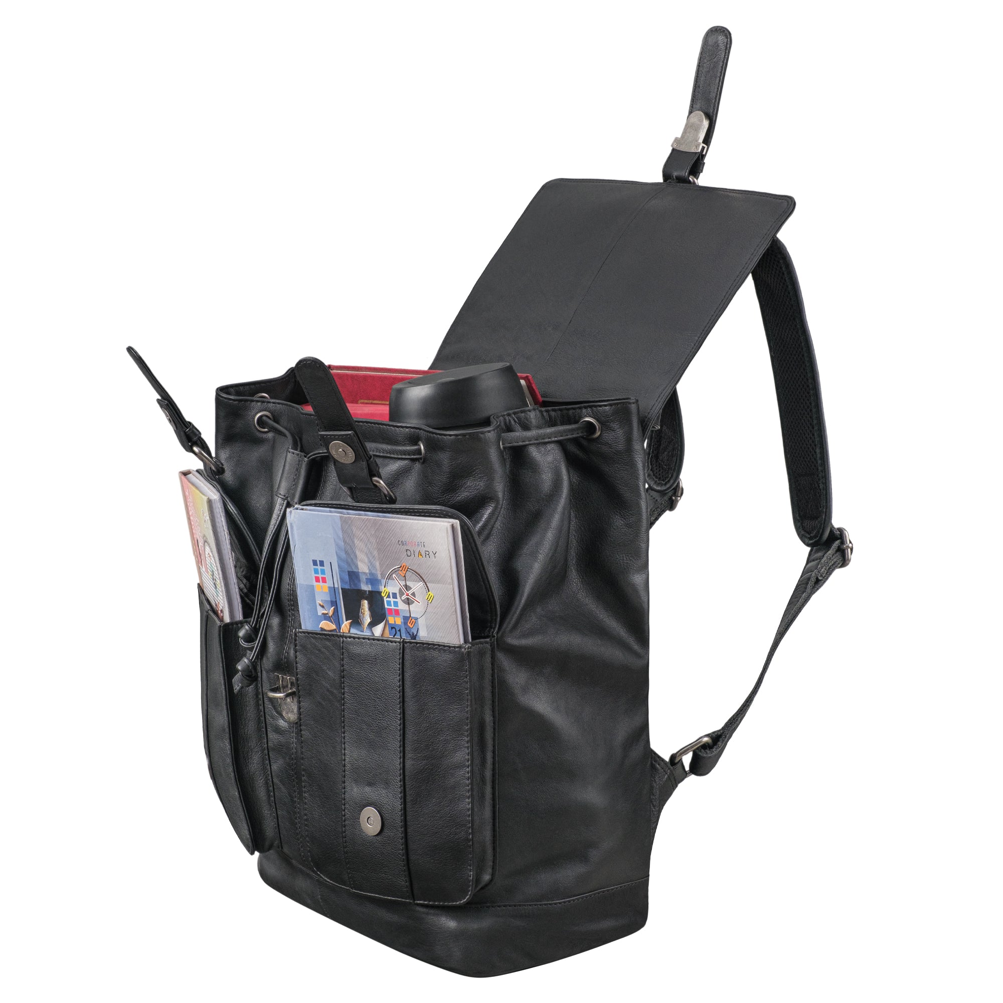 großer schwarzer Lederrucksack für Herren