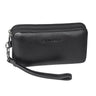Schwarze Lederhandgelenktasche kompakt
