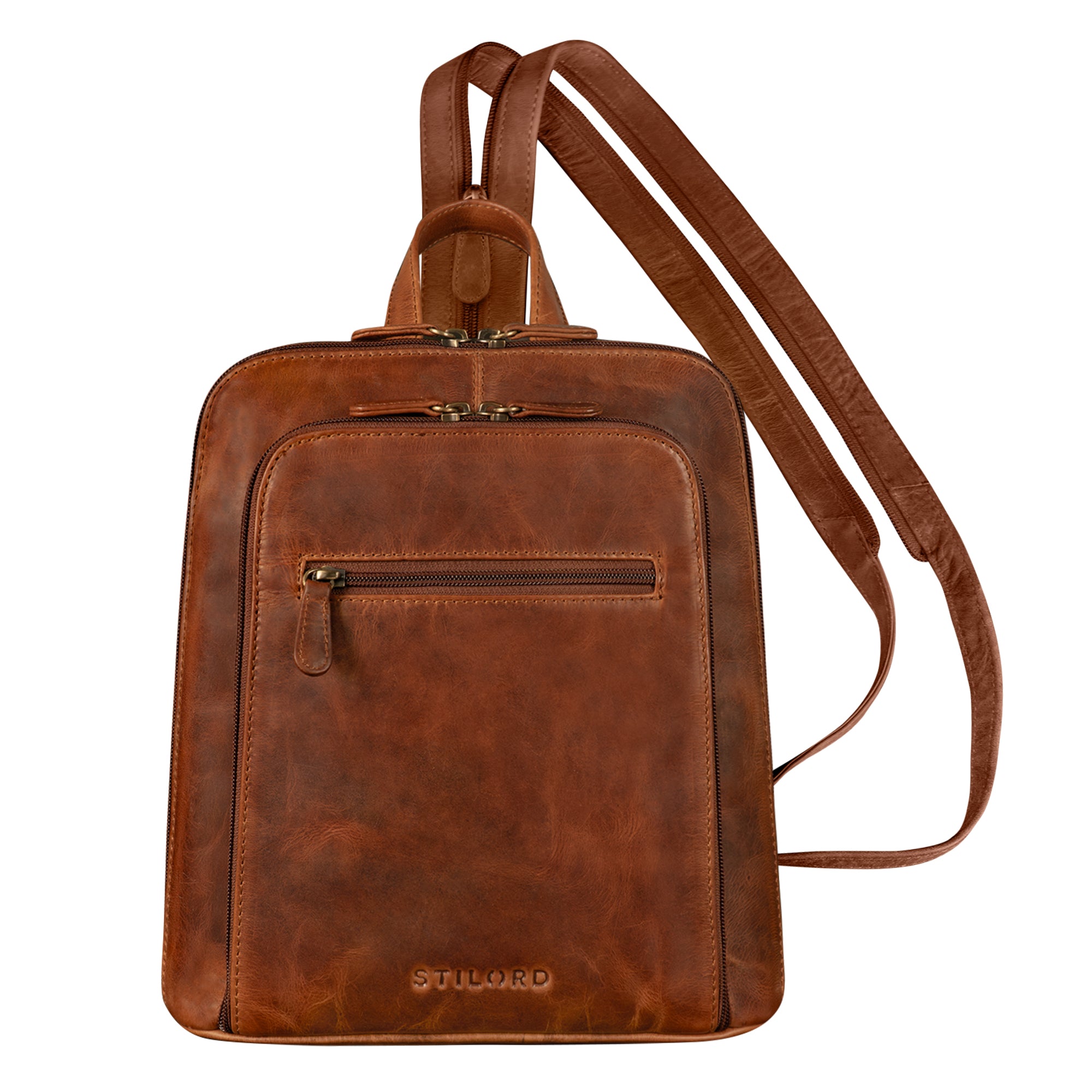 Kleiner City Rucksack Damen Leder Cognac