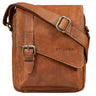 Kleine Herrenhandtasche Leder Cognac für 8 Zoll Tablet mit Magnetverschluss und Schnalle