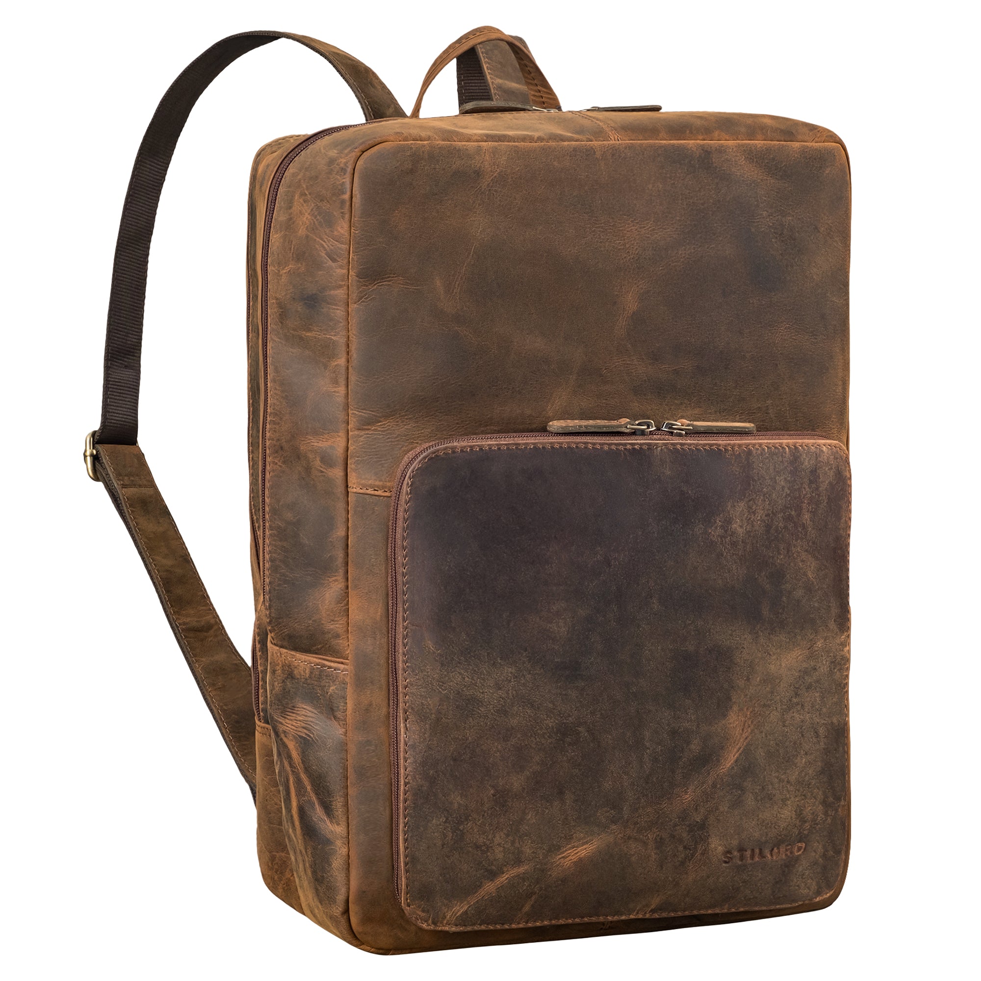 Buero Rucksack leder mit 17 zoll laptopfach Herren gross braun