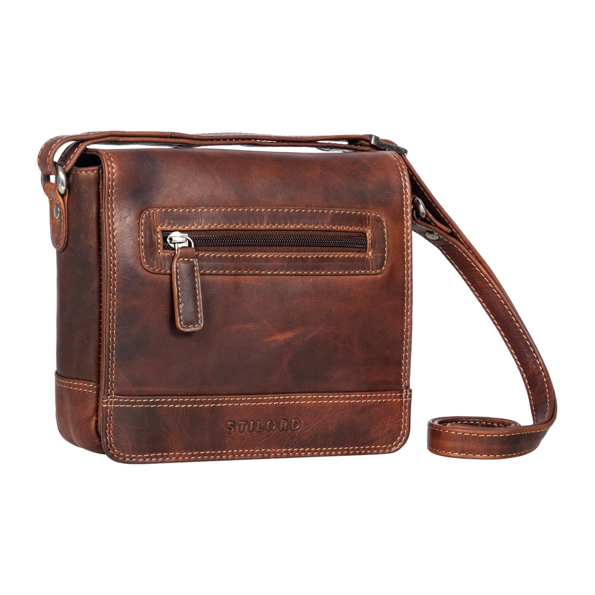 Damen Schultertasche Leder Cognac